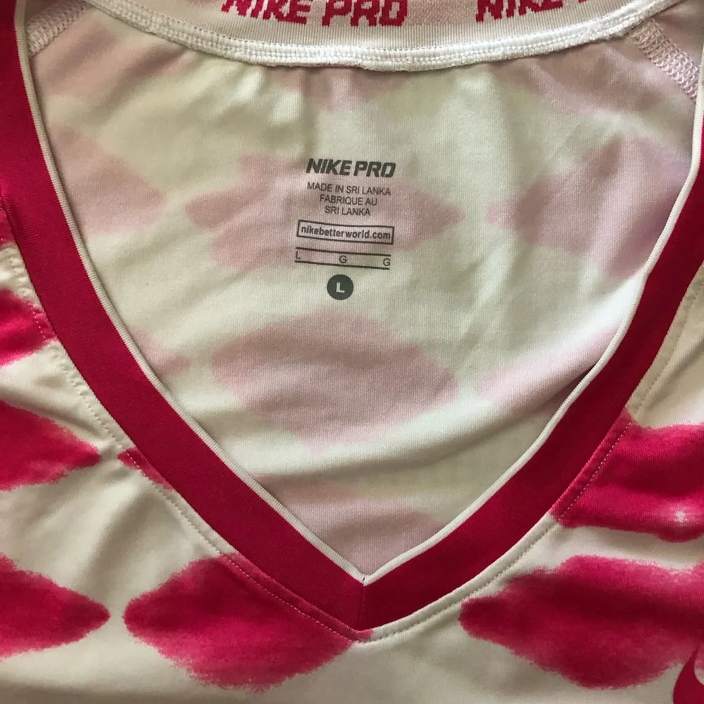 Nike Pro Pink and White V-Neck Performance Tee